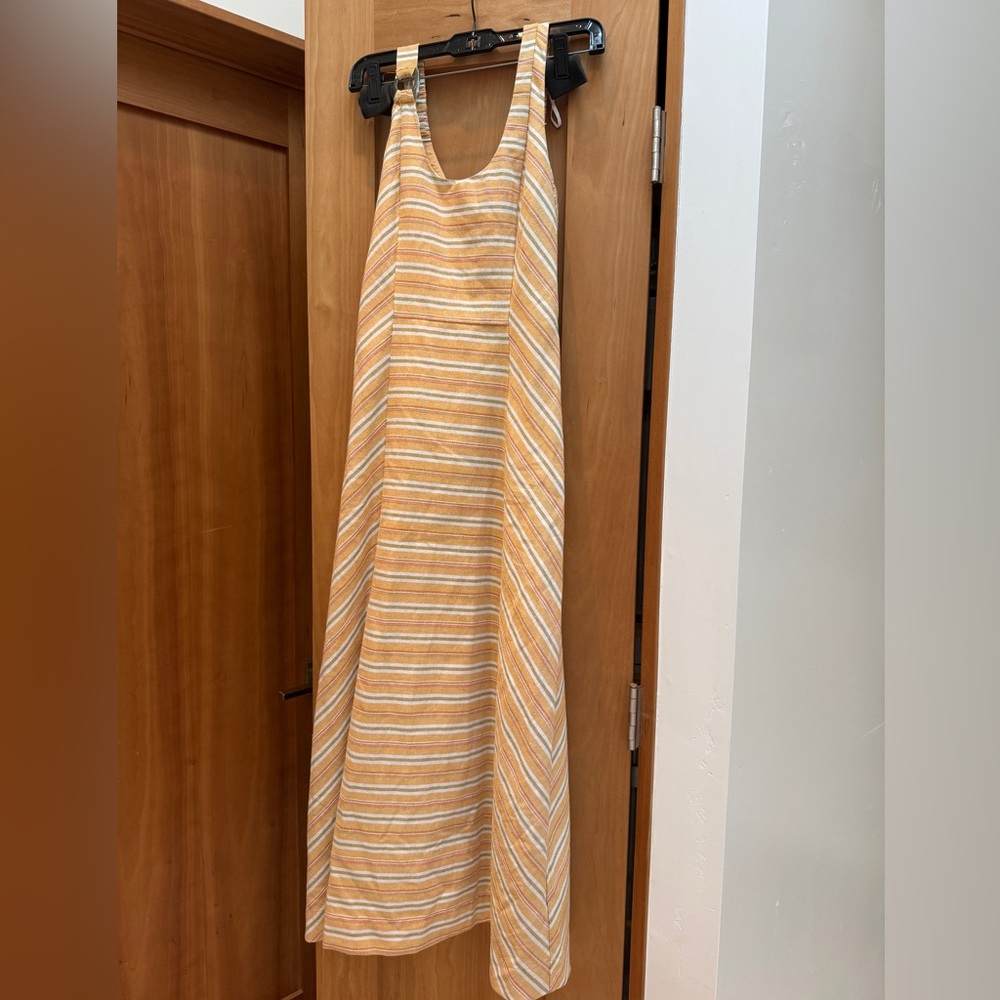 NWT Mon Renn Striped Sleeveless Midi Dress linen blend resort wear
